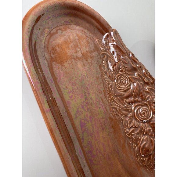 Vintage Byron Molds 1977 Pumpkin Ceramic Trinket Box & Tray, Signed Hand Painted - Picture 12 of 12